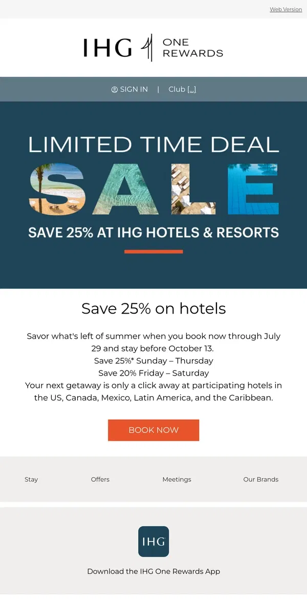 Email from IHG Hotels & Resorts. Pssst. Don’t miss 25% off summer + fall travel