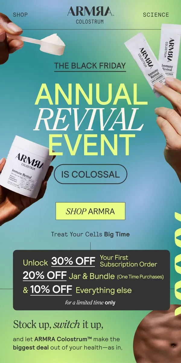 Email from ARMRA Colostrum. Black Friday Is On