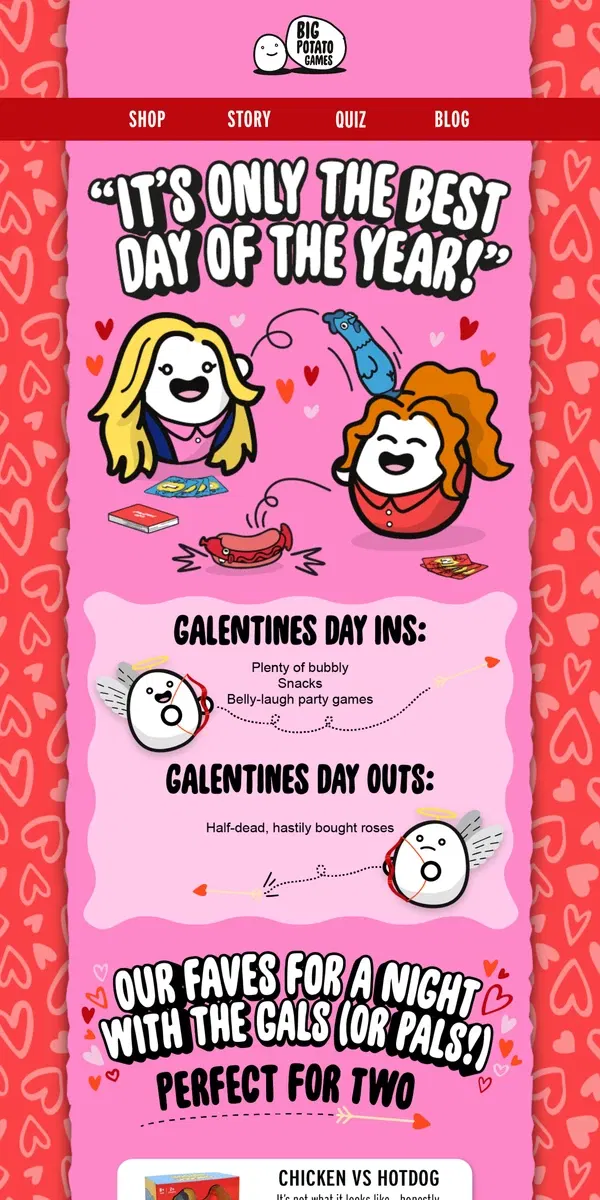 Email from Big Potato Games. Party Games for Galentine’s Day  💝