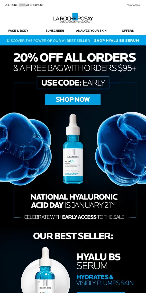 Email from La Roche-Posay. Early Access 🔓 Shop 20% off!