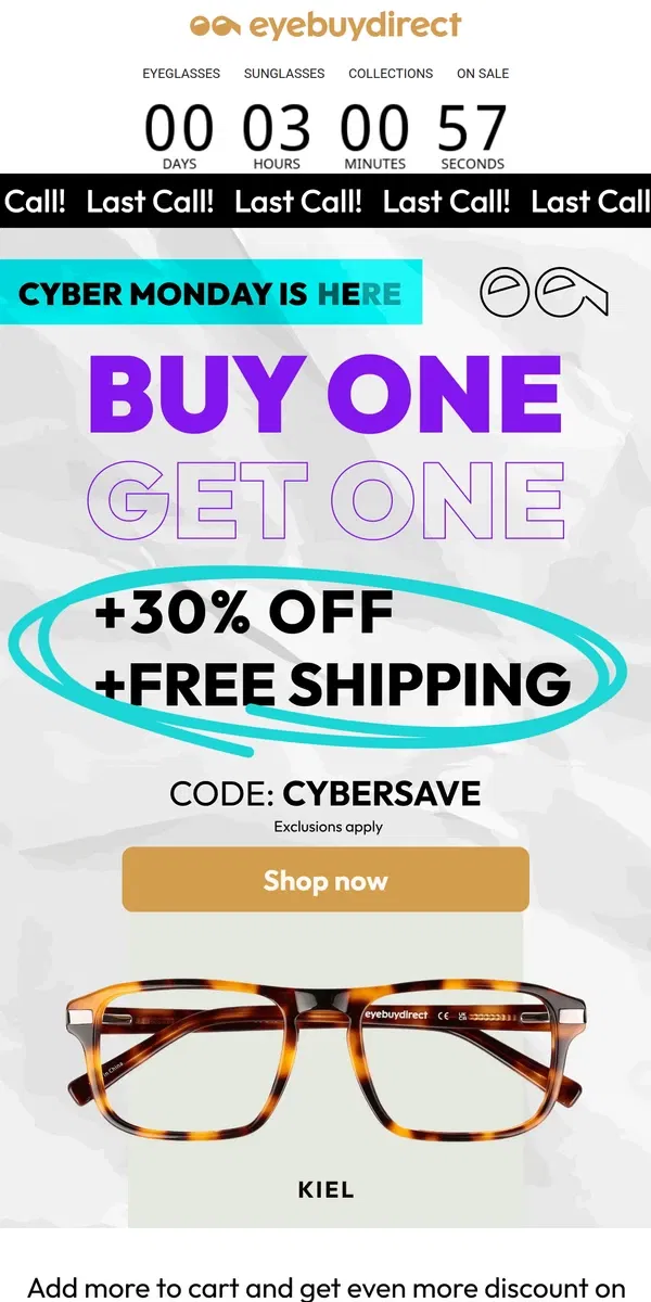 Email from Eyebuydirect. 🔥🔥 CYBER SALE FINAL HOURS 🔥🔥