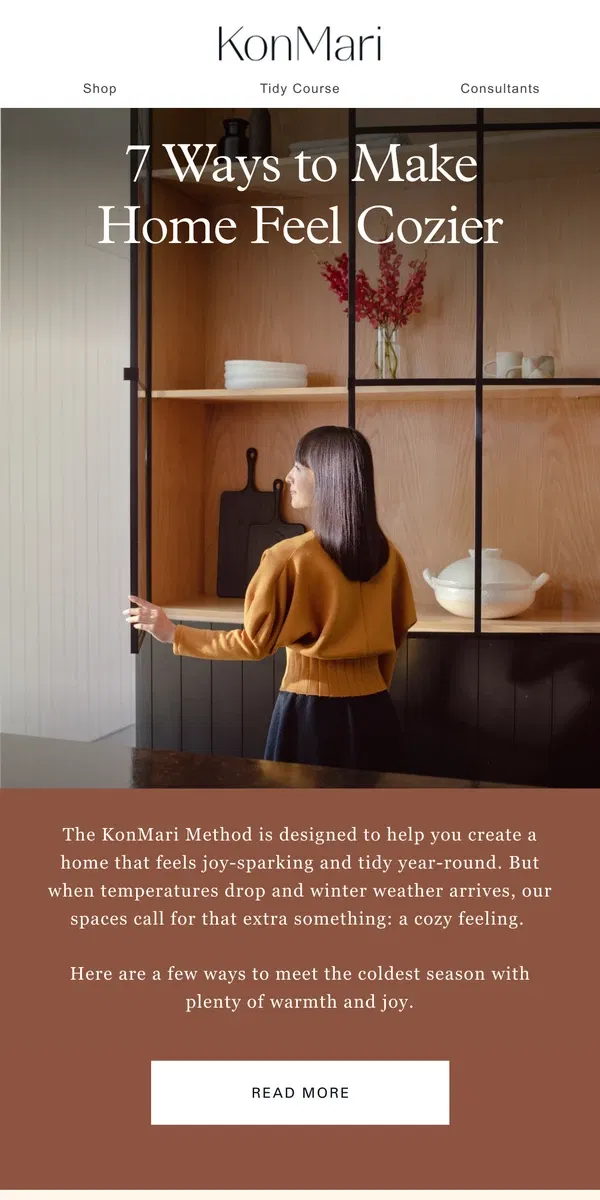 Email from KonMari. How to Make a Home Feel Cozy