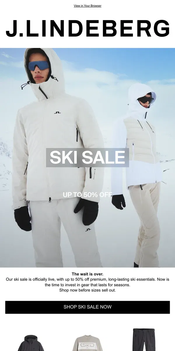 Email from J.Lindeberg. Ski Sale: Up to 50% Off