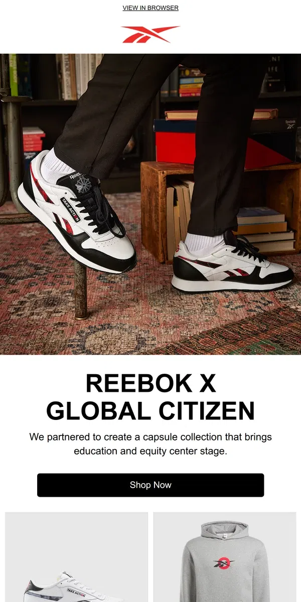 Email from Reebok. Reebok x Global Citizen makes an impact