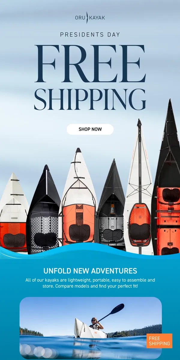 Email from Oru Kayak. Presidents Day Flash Deal ⚡ Free Shipping