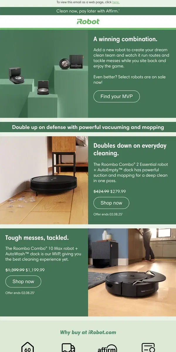 Email from iRobot. Create your lineup with Roomba®!