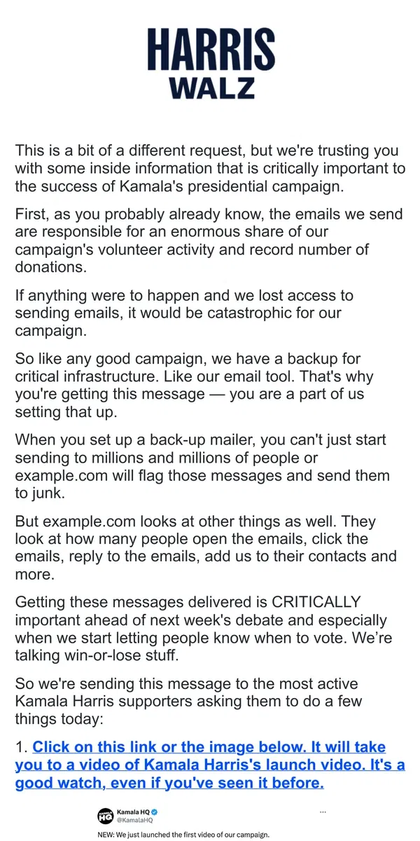 Email from Kamala Harris. Some inside information