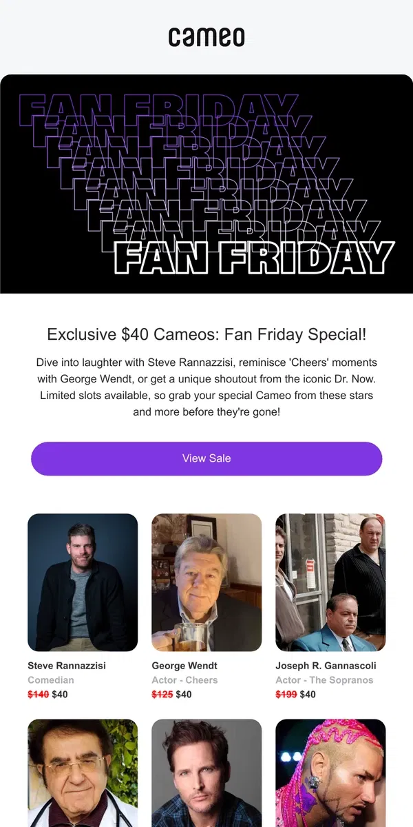 Email from Cameo. Exclusive Fan Friday Deals Await! 🌟