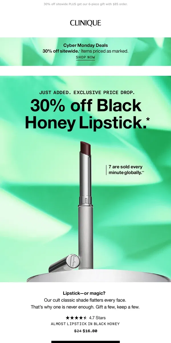 Email from Clinique. Don't miss this Black Honey price drop 💋 30% off!