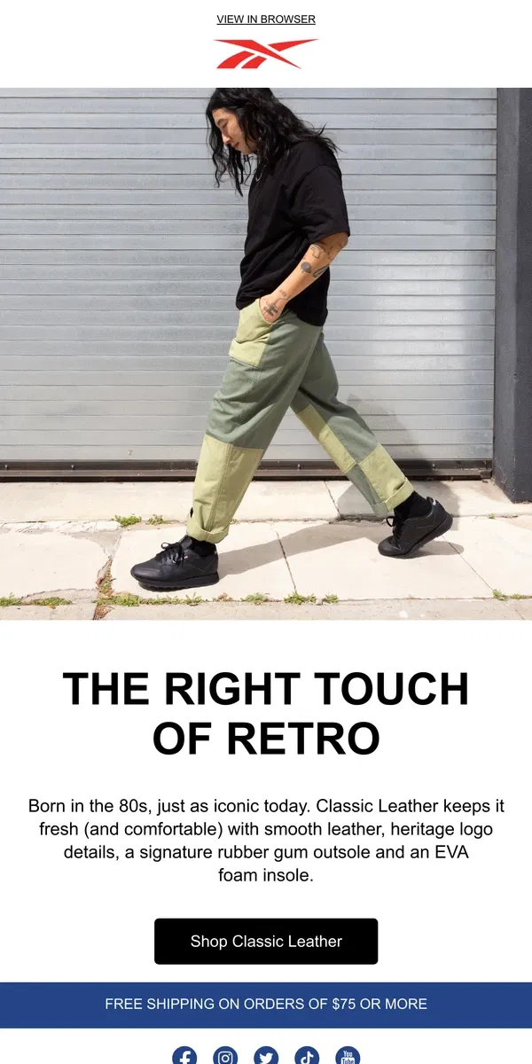 Email from Reebok. Comfortable AND classic