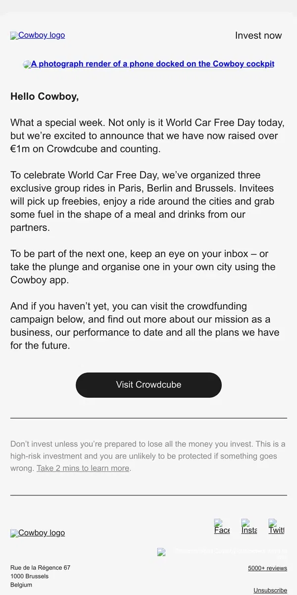 Email from Cowboy. Happy World Car Free Day