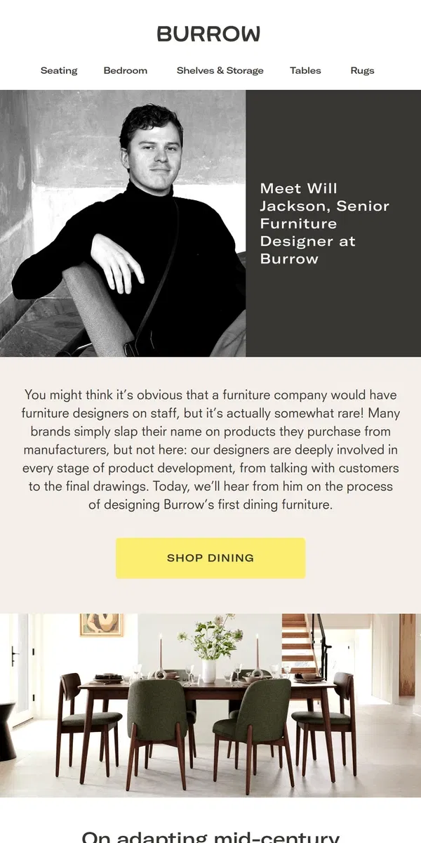 Email from Burrow. Meet the designer behind Burrow dining