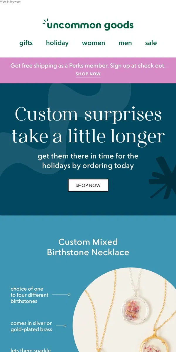 Email from Uncommon Goods. Last chance: order your customized gifts today