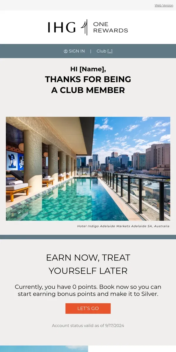 Email from IHG Hotels & Resorts. [Name], your September IHG One Rewards eStatement is ready