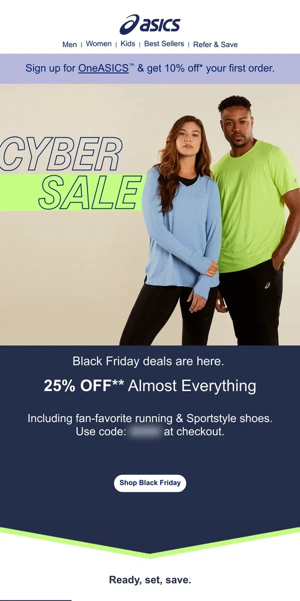 Email from ASICS. ASICS Black Friday deals are here 🗓️