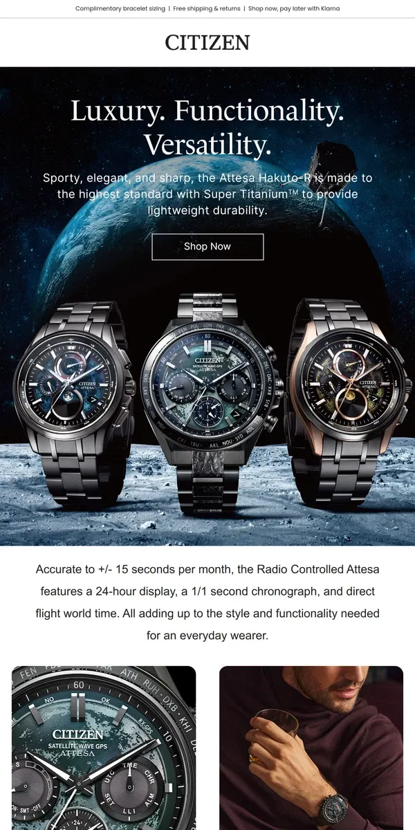 Email from Citizen Watch. High-Style, High-Performance Luxury.