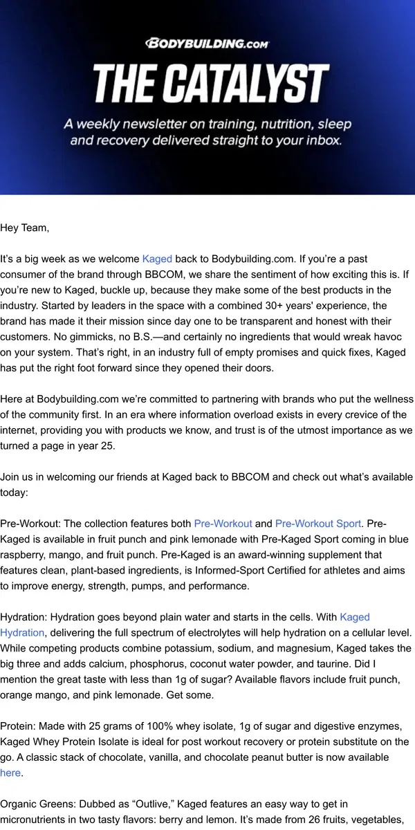 Email from Bodybuilding.com. The Return of Kaged on BBCOM!