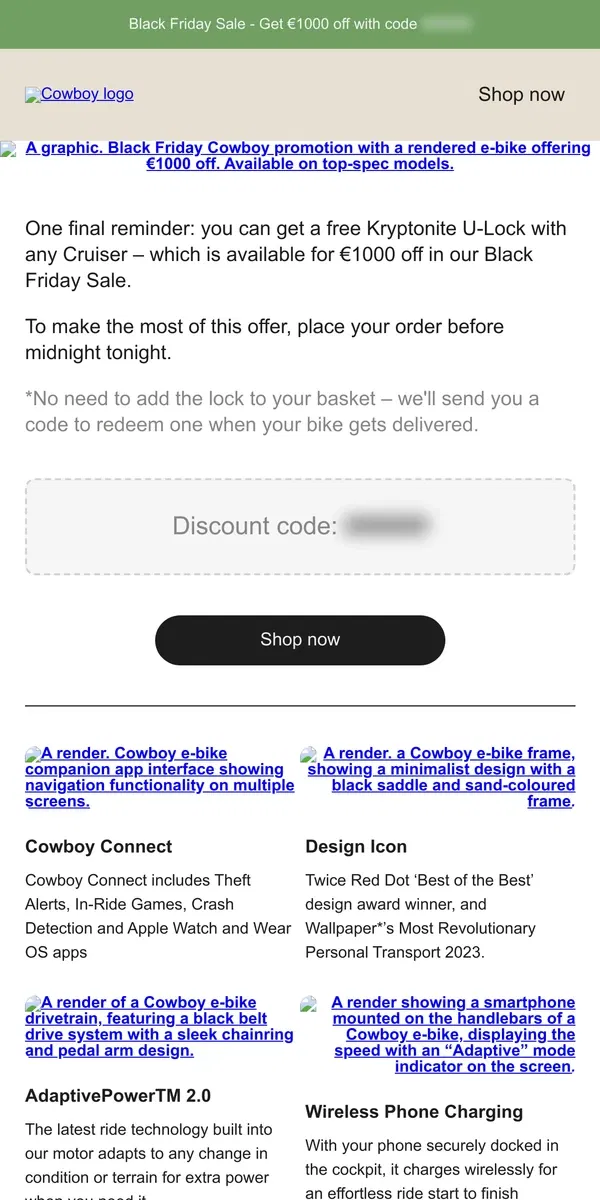 Email from Cowboy. €1000 off a top-spec Cruiser