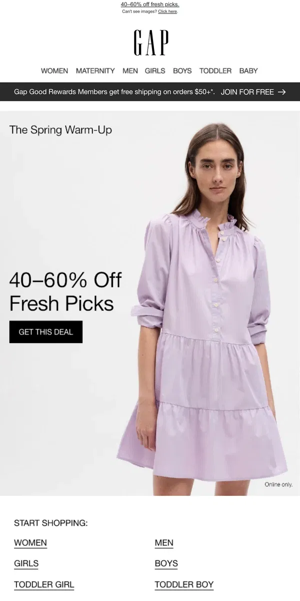 Email from GAP. You have 40–60% OFF waiting for you!