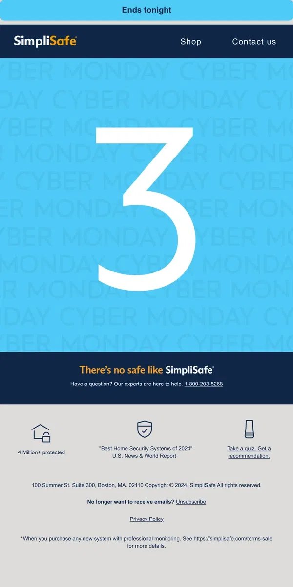 Email from SimpliSafe. Cyber Monday Alert! Unlock your epic offer.