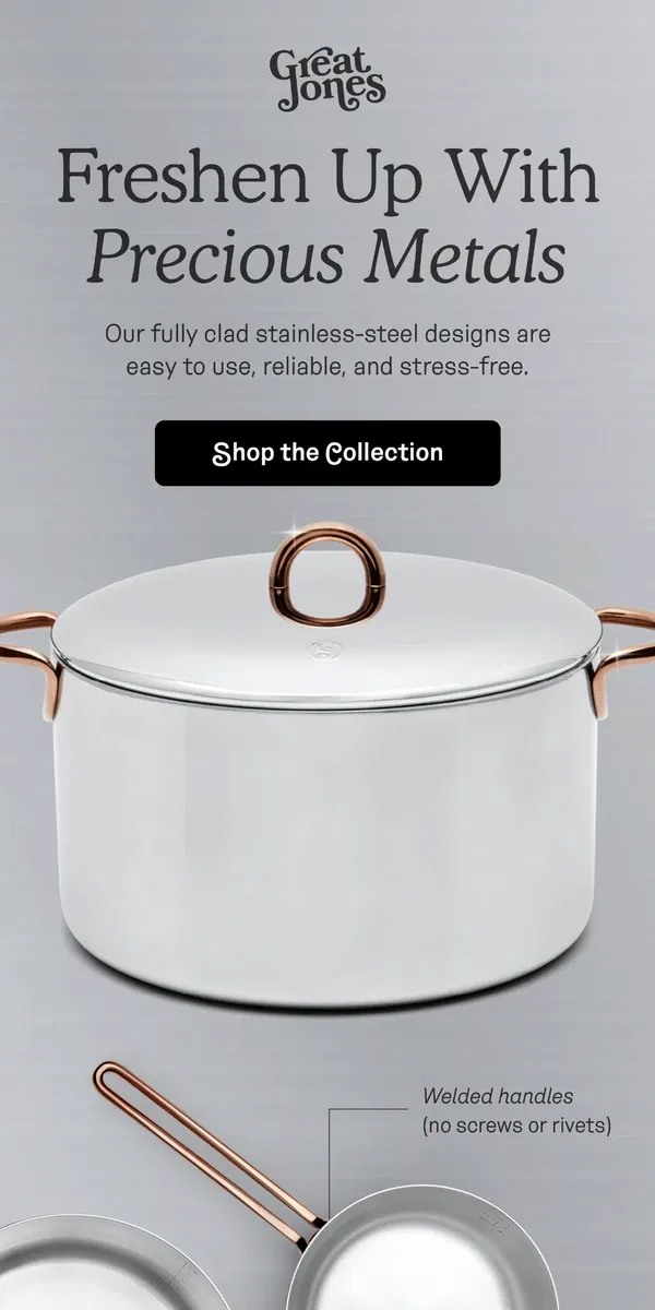 Email from Great Jones. Cook stress-free with stainless steel