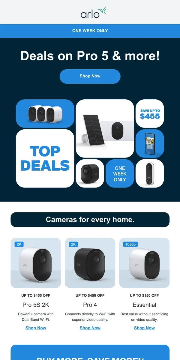 Email from Arlo. Top Deals: Save on Pro 5 & more!