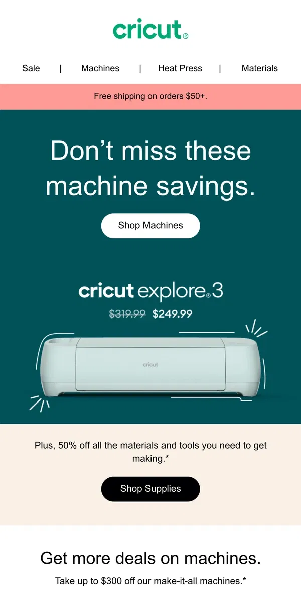 Email from Cricut. Our Most Popular Machines - Up to $80 Off