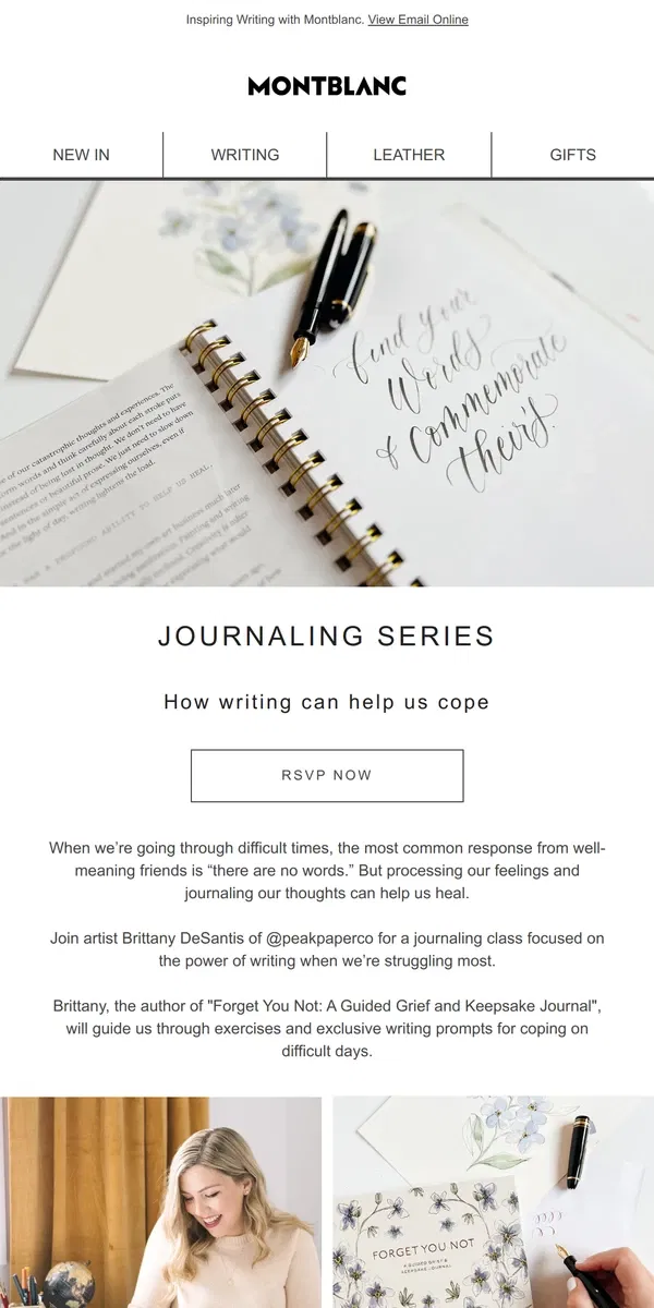 Email from Montblanc. You're invited to an exclusive calligraphy class!