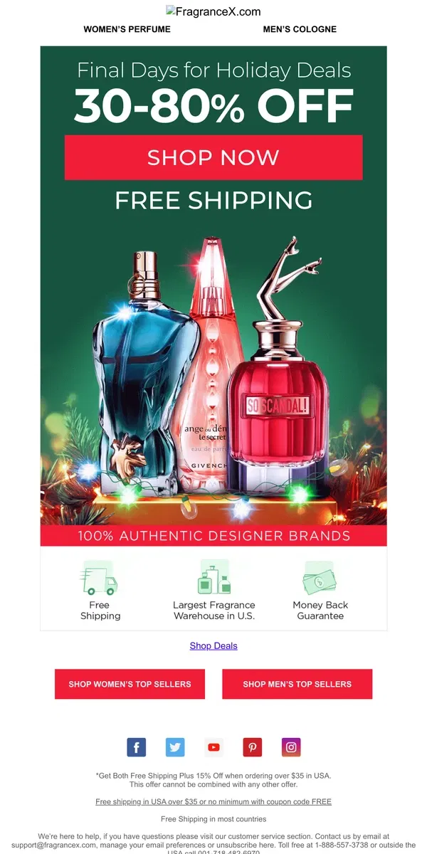 Email from FragranceX. Free Shipping, Save 30-80% During Our Holiday Sale