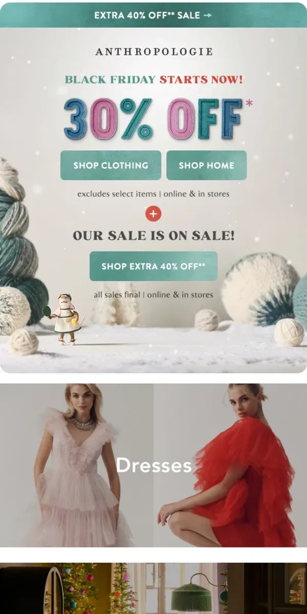 Email from Anthropologie. BLACK FRIDAY: 30% OFF BESTSELLERS, CULT-FAVES + MORE