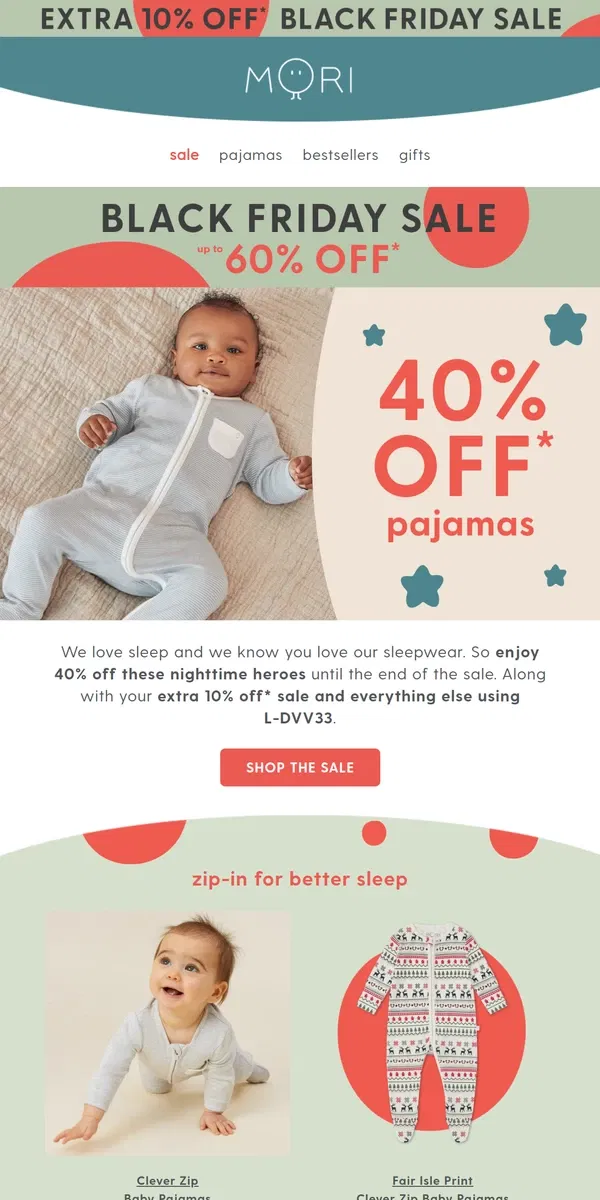 Email from MORI. 🚨 Pajamas 40% off 🚨Selling fast!