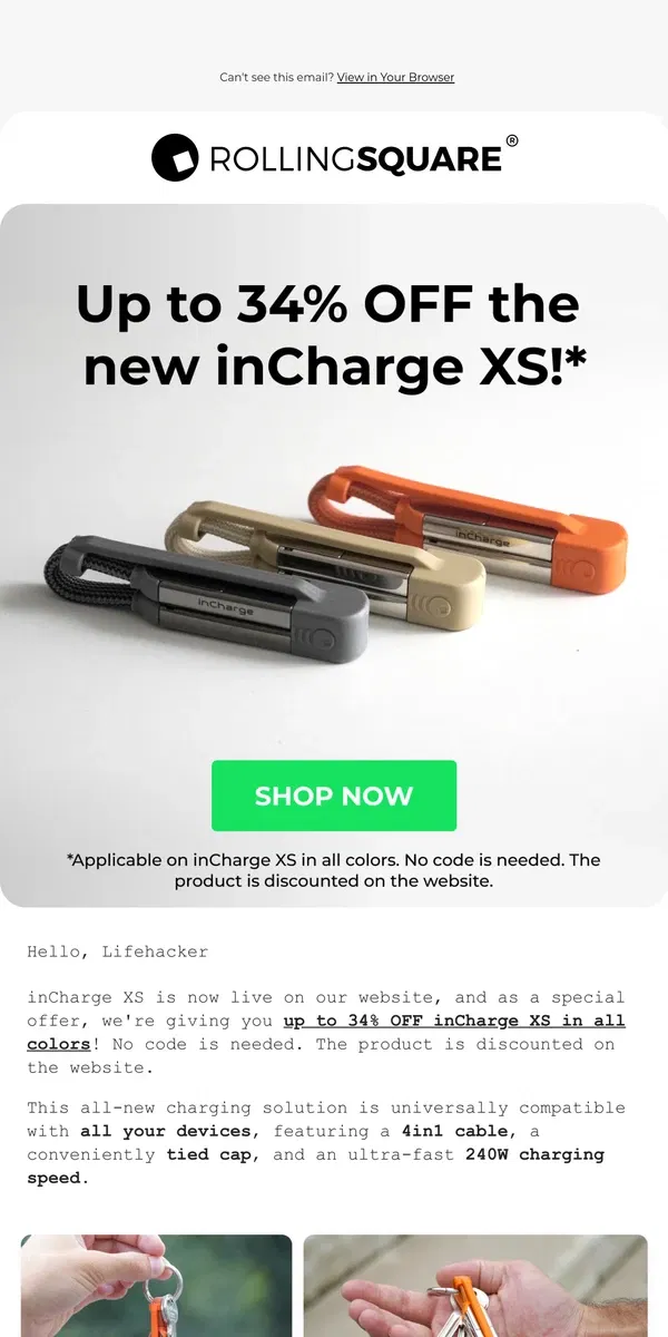 Email from Rolling Square. The new inCharge XS is live!