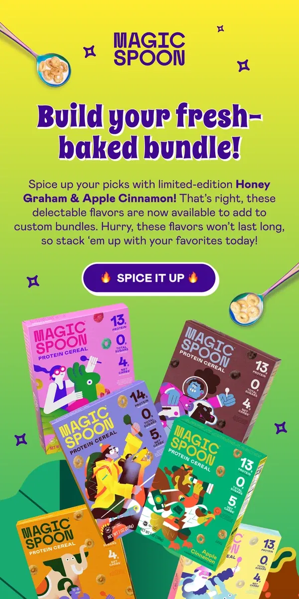 Email from Magic Spoon Cereal. UNLOCKED: Bundle with Honey Graham & Apple Cinnamon!