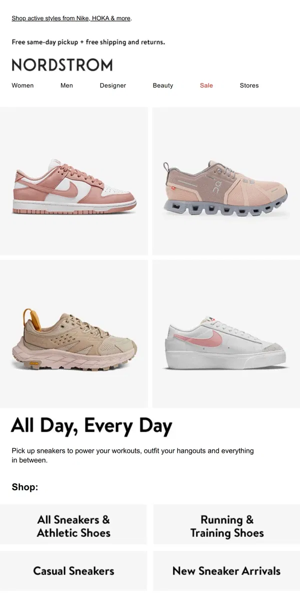 Email from Nordstrom. Sneakers for everything you do