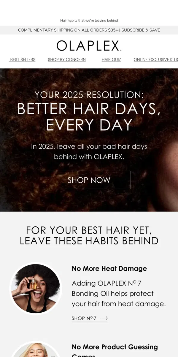 Email from OLAPLEX. Our 2025 Resolution: Better Hair Habits