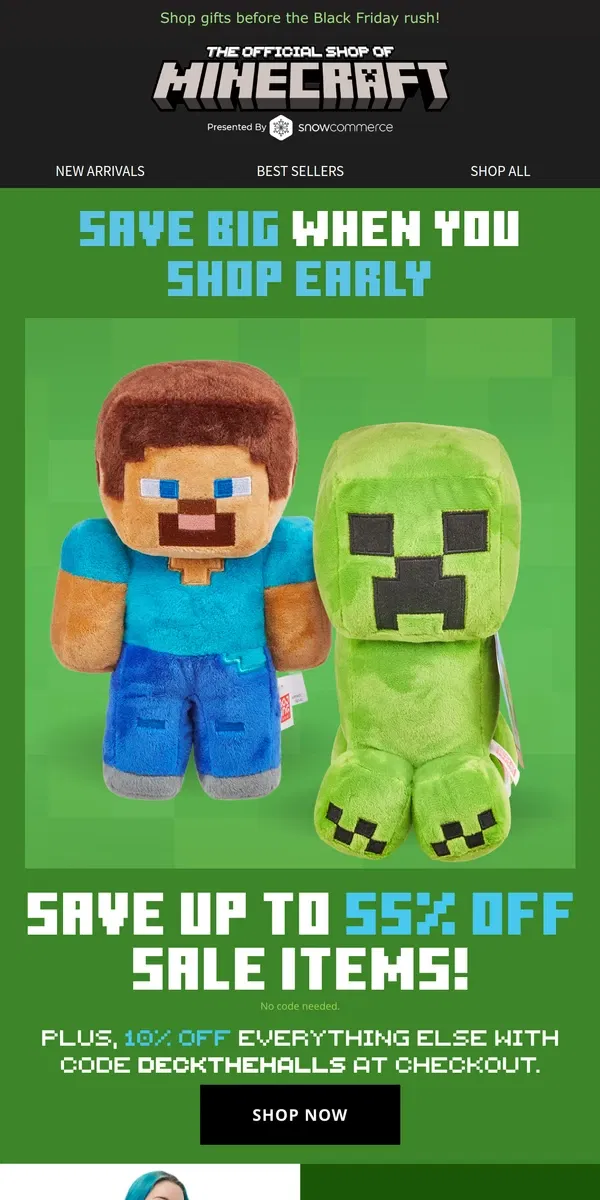 Email from Minecraft. Last Chance to Save 10% with code DECKTHEHALLS