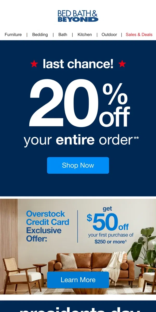 Email from Bed Bath & Beyond. Last Call To Score 20% Off Your Order + Up to 50% Off Rugs⏰