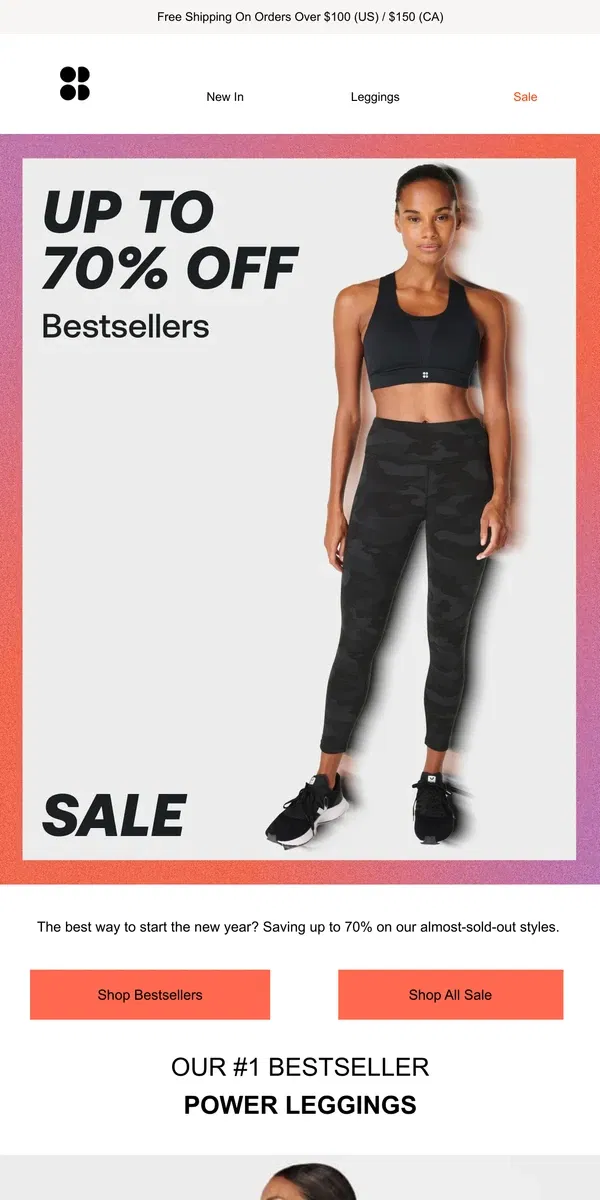 Email from Sweaty Betty. Bestsellers NOW up to 70% off 📢