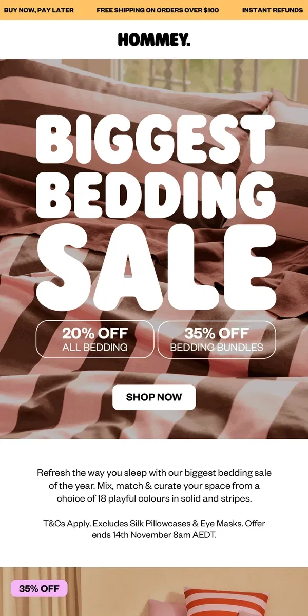 Email from Hommey. BIGGEST BEDDING SALE STARTS NOW