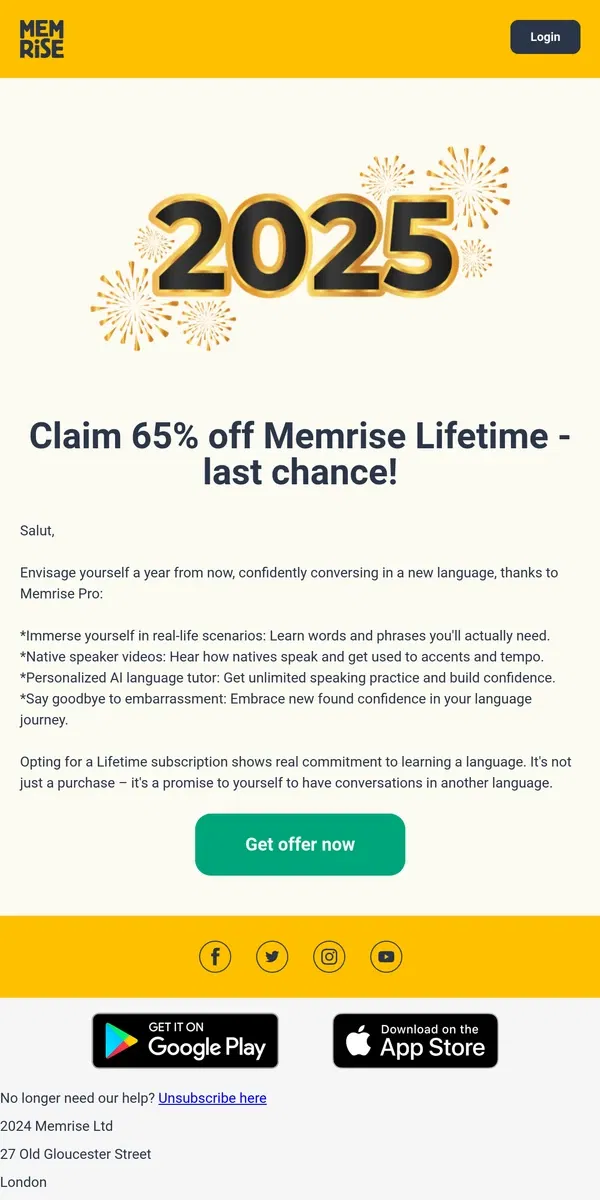 Email from Memrise. Your new year’s resolution starts today with this special discount