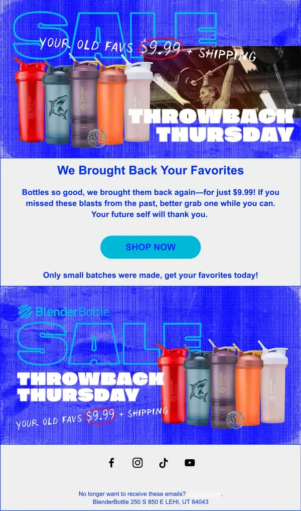 Email from BlenderBottle. Only $9.99! Throwback Thursday Sale Starts Now