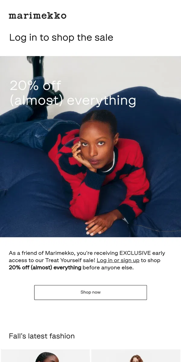 Email from Marimekko. EARLY ACCESS: 20% off (almost) everything