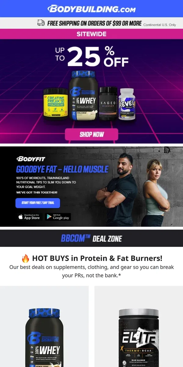 Email from Bodybuilding.com. 🔥 HOT BUYS in Protein & Fat Burners! + Baked Protein Cinnamon Rolls