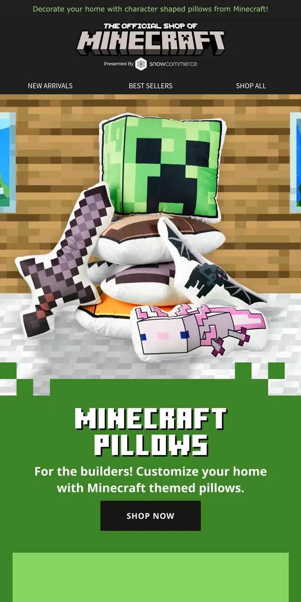 Email from Minecraft. Pillow Drop! Shop New Minecraft Themed Pillows for Your Realm.