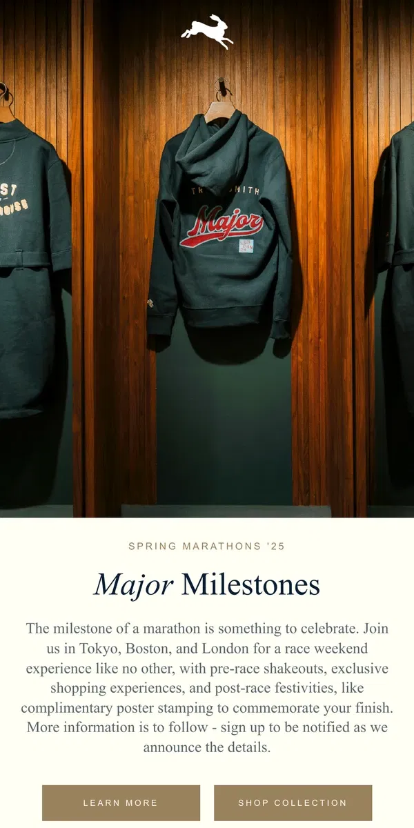 Email from Tracksmith. Spring Marathon Weekends