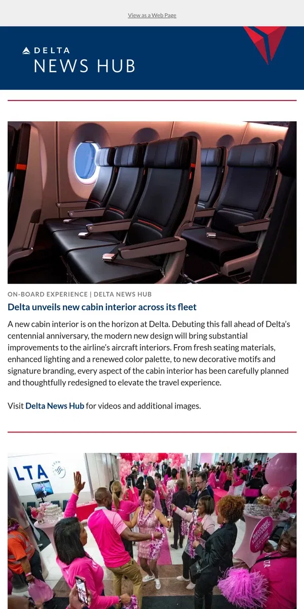 Email from Delta Air Lines. A new cabin interior is on the horizon at Delta