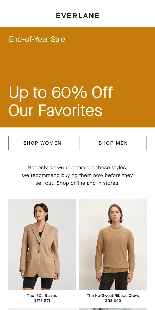 Email from Everlane. Up to 60% Off: The Best Of Sale