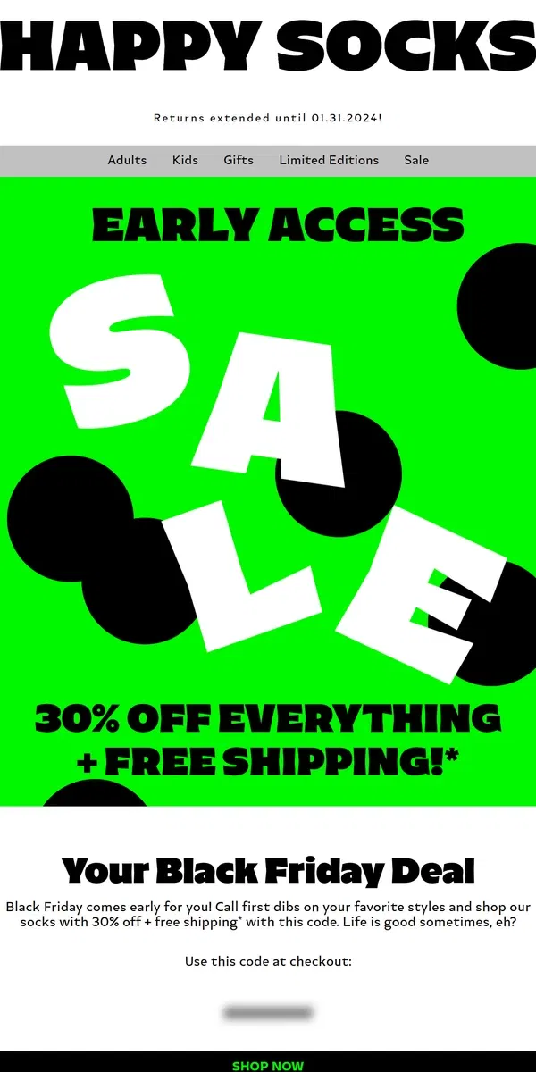 Email from Happy Socks. Just For You, Black Friday Deals!