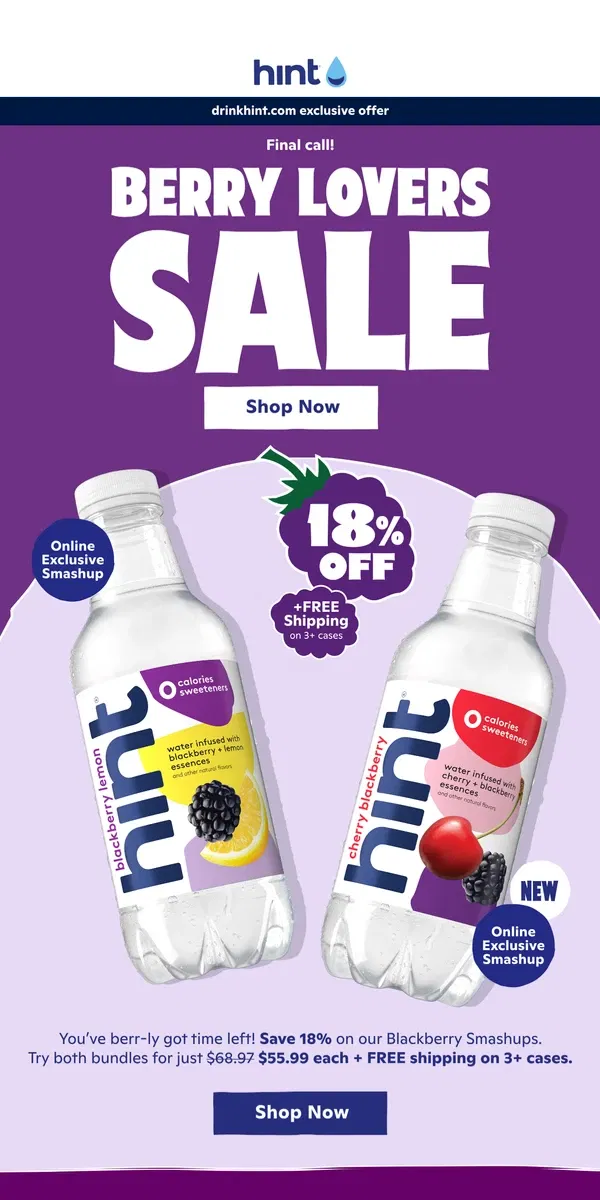 Email from Hint Water. You’ve berr-ly got time left!