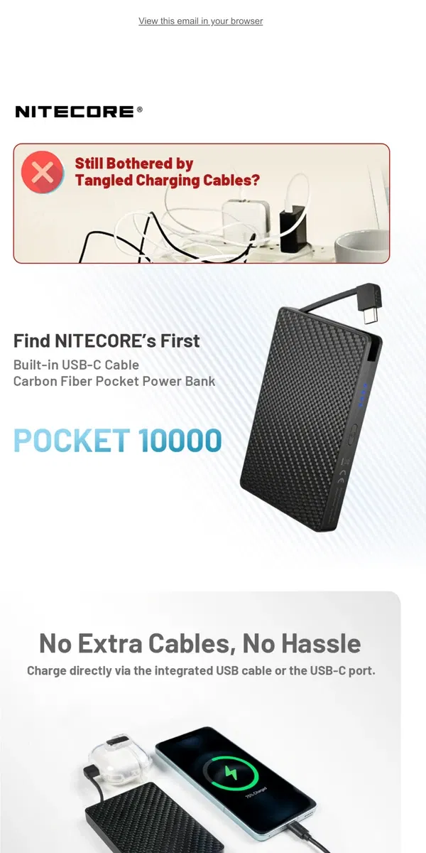 Email from NITECORE. Tangle-free Power in Your Palm – POCKET 10000